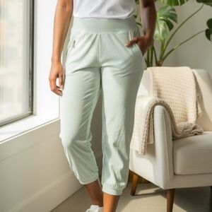 Light Green Velour Jogger Pants with Zipper Pockets